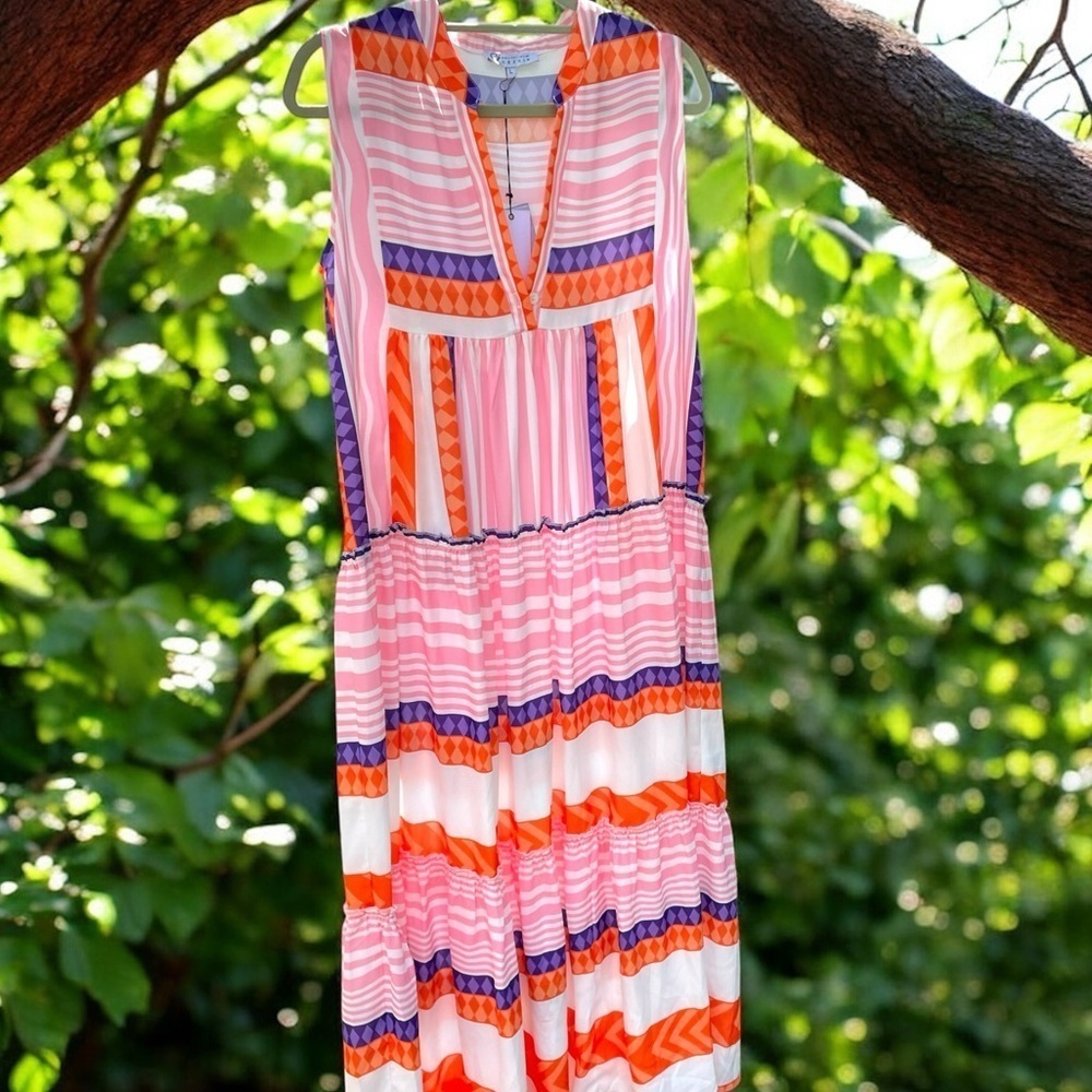 Cezele maxi dress, size L, but fits like M, polyester, soft, flowy, colorful NWT